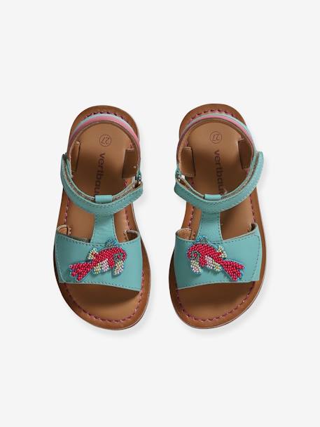Hook-and-Loop Leather Sandals for Children, Designed for Autonomy turquoise 