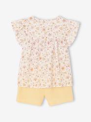 Blouse with Flowers & Cotton Gauze Shorts Combo for Girls