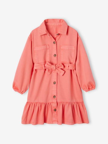 Shirt Dress with Ruffles for Girls coral 