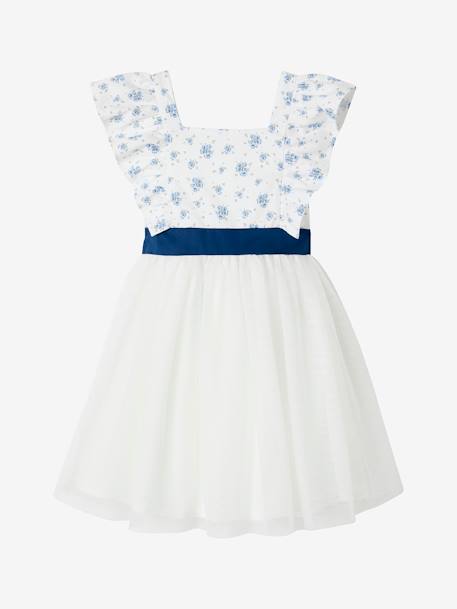 Occasion Wear Ruffled Dress for Girls printed blue+printed pink 