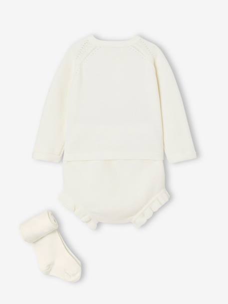 3-Piece Knitted Ensemble: Cardigan, Bloomers & Tights for Newborn Babies ecru 