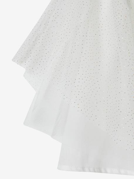 Occasion Wear Dress with Glittery Tulle & Butterfly Sleeves for Girls ecru 