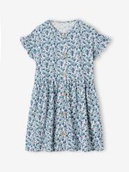 -Buttoned Dress with Flowers for Girls