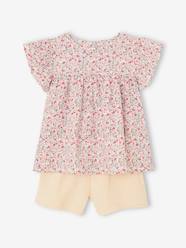 -Blouse with Flowers & Cotton Gauze Shorts Combo for Girls