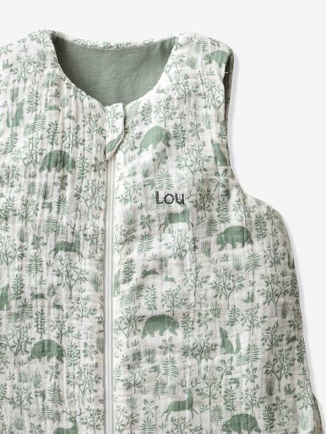 Sleeveless Baby Sleeping Bag with Middle Opening, In the Woods old rose+printed green 