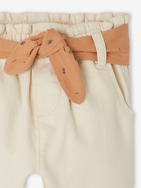 Paperbag Trousers with Belt, for Babies ecru+lichen+pale pink 