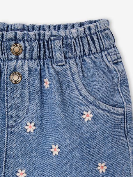 Denim Shorts with Embroidered Daisies, for Babies stone 