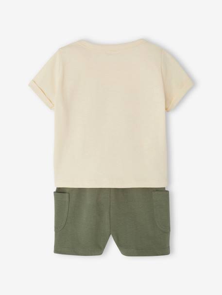 T-Shirt with Motif + Baggy Shorts Combo for Babies khaki+WHITE LIGHT SOLID WITH DESIGN 