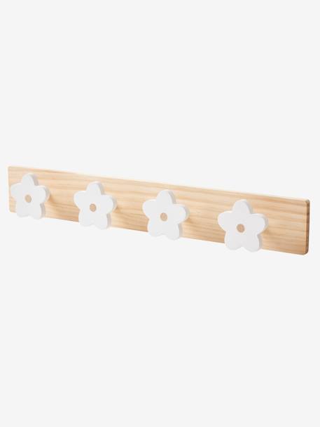 Wooden Coat Rack with 4 Flowers white 