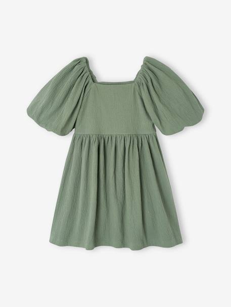 Occasion Wear Dress in Relief Fabric with Smocking for Girls sage green+vanilla 