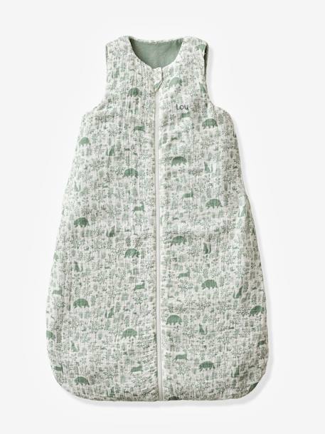 Sleeveless Baby Sleeping Bag with Middle Opening, In the Woods old rose+printed green 