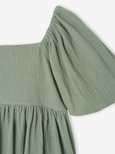 Occasion Wear Dress in Relief Fabric with Smocking for Girls sage green+vanilla 