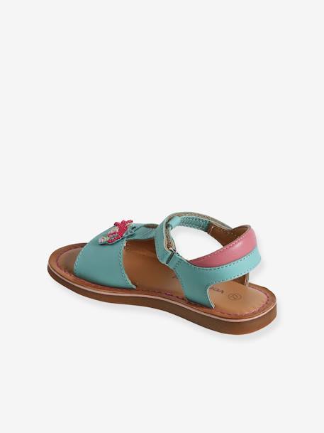 Hook-and-Loop Leather Sandals for Children, Designed for Autonomy turquoise 