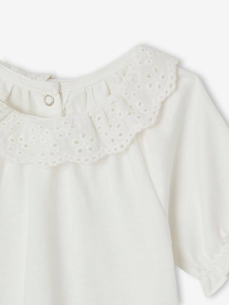 T-Shirt with Broderie Anglaise Collar for Babies ecru 