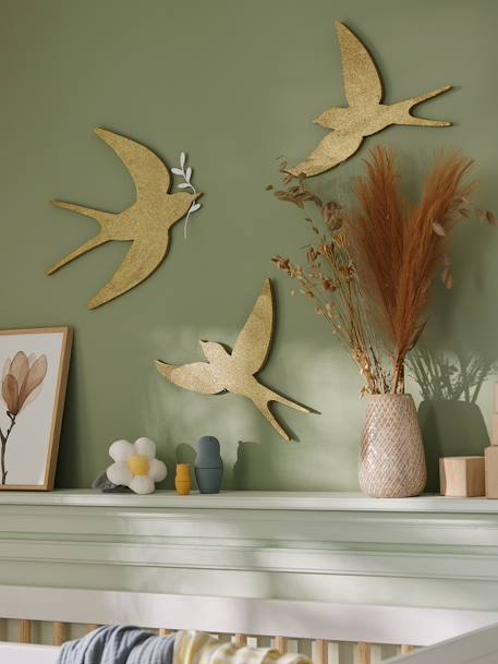 Set of 3 Wall Swallows BROWN LIGHT SOLID+gold+Light Pink 