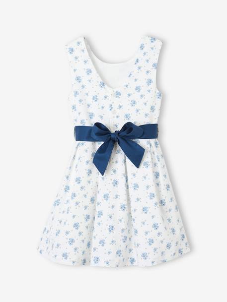 Occasion Wear Dress with Floral Print, for Girls printed blue+printed pink 
