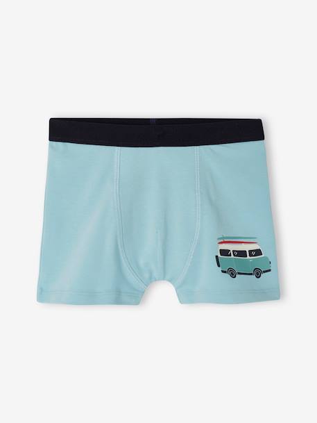 Pack of 4 'Van' Stretch Boxers in Organic Cotton for Boys aqua green 