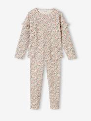 -Rib Knit Pyjamas with Floral Print for Girls