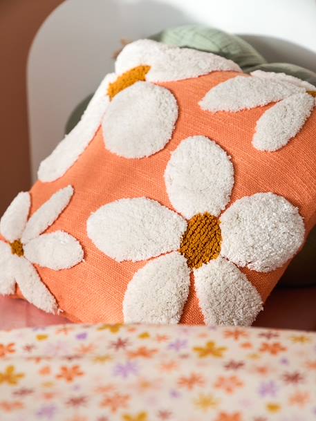 Daisy Cushion with Pompoms tangerine 