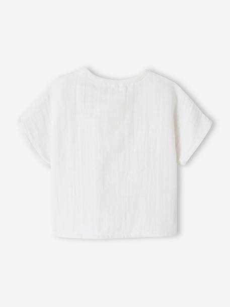 Grandad-Style T-Shirt in Cotton Gauze for Newborns ecru 