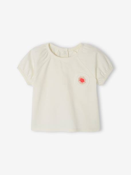 T-Shirt with Flower Motif in Crochet for Babies ecru 