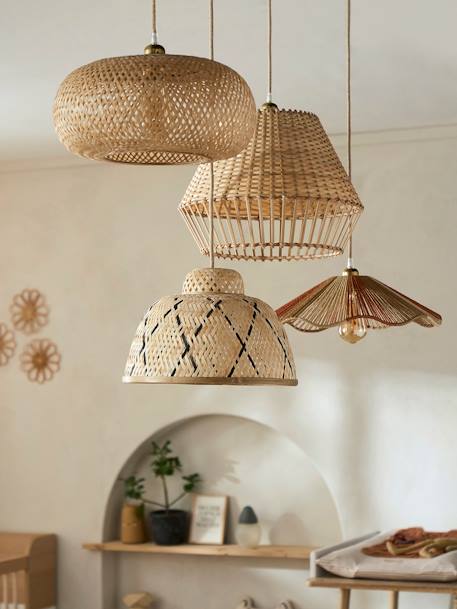 Two-Tone Hanging Lampshade in Bamboo beige 