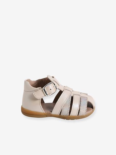 Leather Sandals for Baby Girls, Designed for First Steps fuchsia+iridescent beige 
