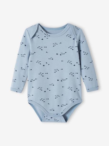 Pack of 5 Long Sleeve Bodysuits in Organic Cotton with Cutaway Shoulders for Babies night blue 