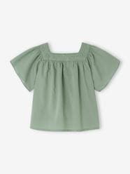 Baby-Blouses & Shirts-Blouse with Square Neckline, in Broderie Anglaise, for Babies