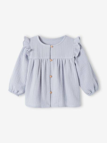Blouse in Cotton Gauze with Ruffles, for Babies crystal blue+old rose 
