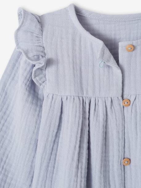 Blouse in Cotton Gauze with Ruffles, for Babies crystal blue+old rose 