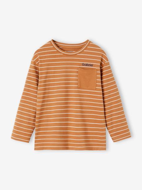 Striped T-Shirt for Boys pecan nut+slate blue 
