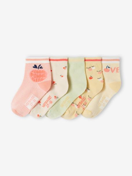 Pack of 5 Pairs of Fruit Socks for Girls coral 