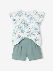 Occasion Wear Outfit: Blouse with Ruffles & Shorts in Cotton Gauze, for Girls