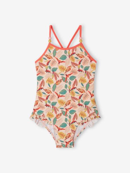 Striped Swimsuit for Girls pale pink 