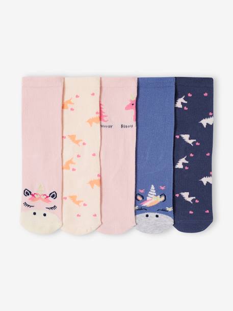 Pack of 5 Pairs of Unicorn Socks for Girls rose 