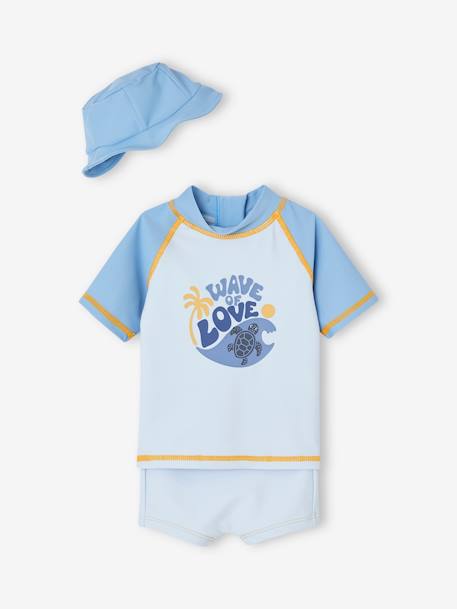 UV Protection Swimwear Combo: T-Shirt + Boxers + Bucket Hat for Baby Boys ocean blue 