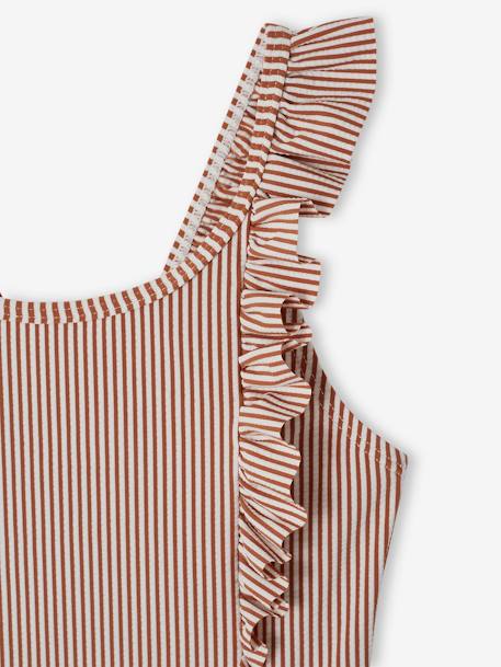 Striped Swimsuit for Girls terracotta 