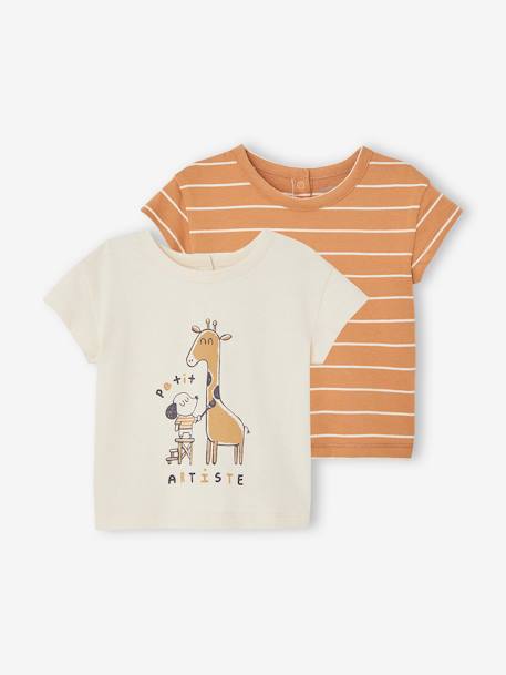 Pack of 2 Basic T-Shirts for Babies caramel+grey blue 