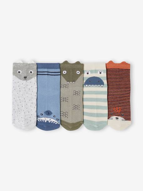 Pack of 5 Pairs of Animals Socks for Boys lichen 