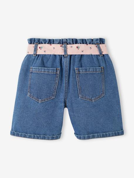 Denim Paperbag Bermuda Shorts for Girls stone 