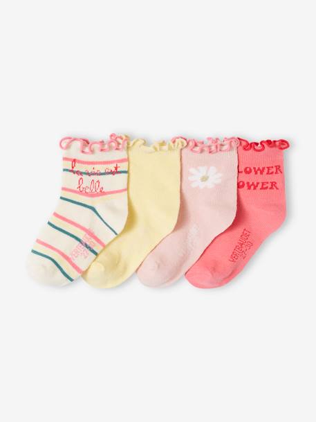 Pack of 4 Pairs of Socks for Girls ecru 