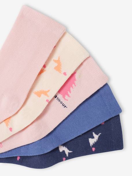 Pack of 5 Pairs of Unicorn Socks for Girls rose 