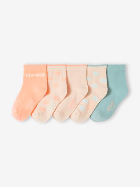 Pack of 5 Pairs of Daisy Socks for Girls peach 