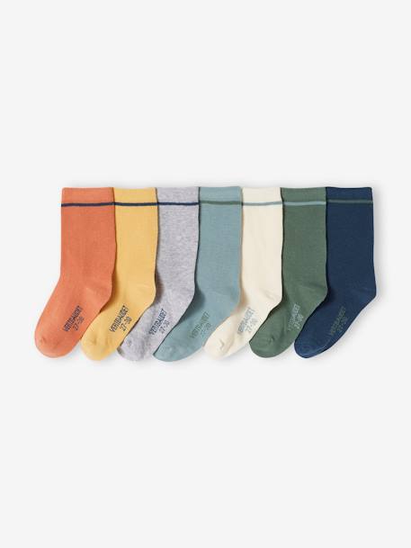 Pack of 7 Pairs of Socks for Boys chocolate+green 