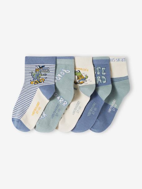 Pack of 5 Pairs of 'Tyrannoskate' Socks for Boys aqua green 