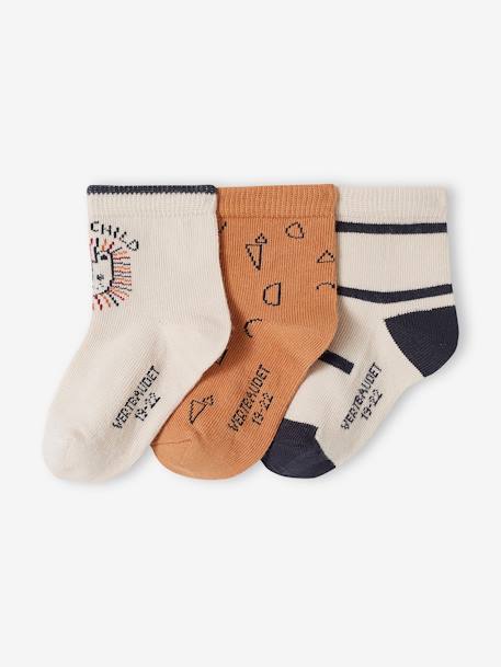 Pack of 3 Pairs of Socks for Baby Boys sandy beige 