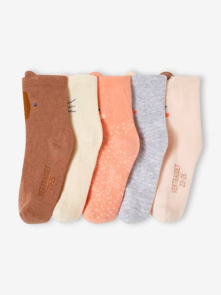 Pack of 5 Pairs of 'Animals' Socks for Babies rose 