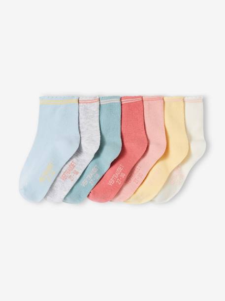 Pack of 7 Pairs of Socks for Girls apricot 
