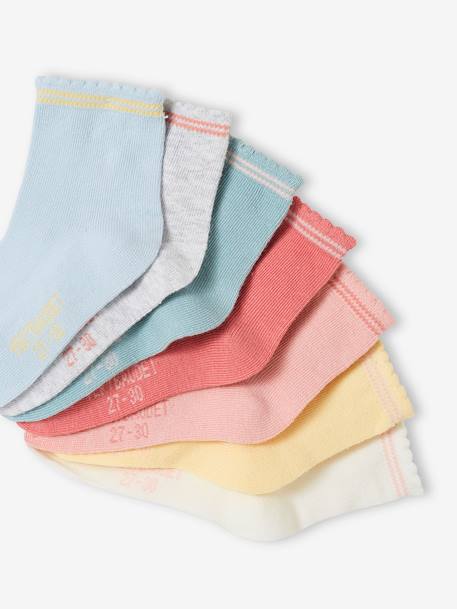 Pack of 7 Pairs of Socks for Girls apricot+rose 